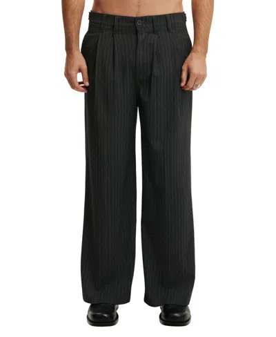 Cotton On Men's Super Baggy Pleated Wide-leg Pants In Dark Charcoal Pinstripe