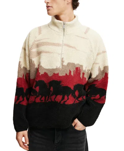 Cotton On Men's Teddy 1/2 Zip Fleece Sweatshirt In Washed Navy Wolf Pack