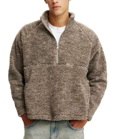 Cotton On Men's Teddy 1/2 Zip Fleece Sweatshirt In Putty