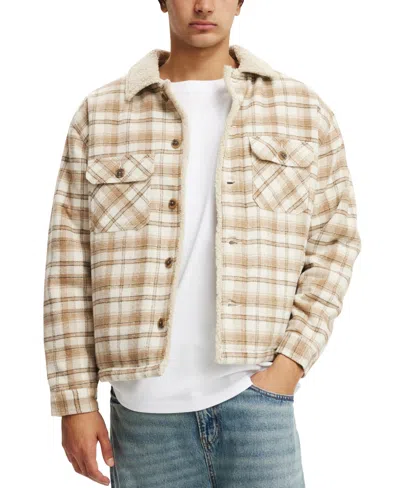 Cotton On Men's Teddy Lined Trucker Jacket In Natural Check