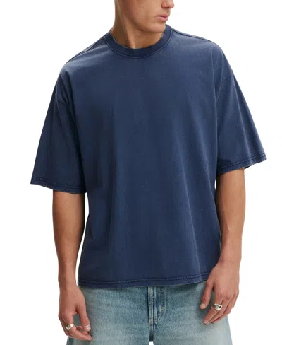 Cotton On Men's Textured Cropped Boxy-fit T-shirt In Navy