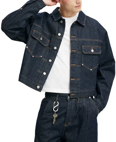 Cotton On Men's Type 2 Modern-fit Cropped Denim Jacket In Blue