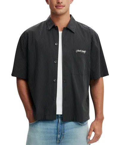 Cotton On Men's Ventura Short Sleeve Shirt In Black Stripe Emb
