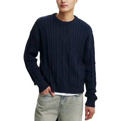 Cotton On Mens Ribbed Cable Knit Crewneck Sweater In Ink Cable