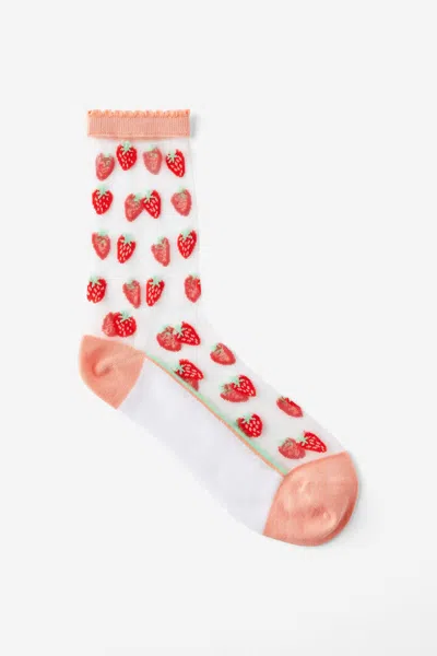 Cotton On Mesh Crew Sock In Strawberries/frill
