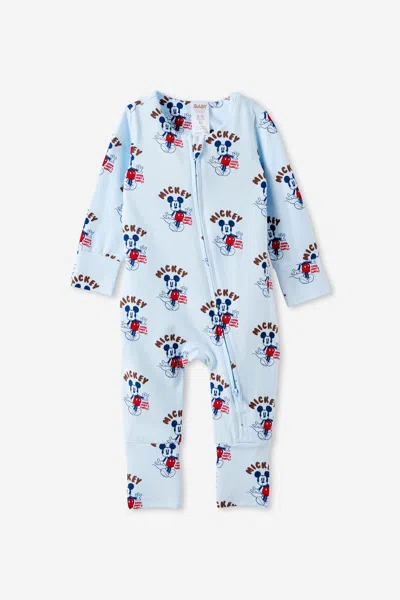 Cotton On Kids' Mickey Mouse Disney Long Sleeve Zip Romper In Blue