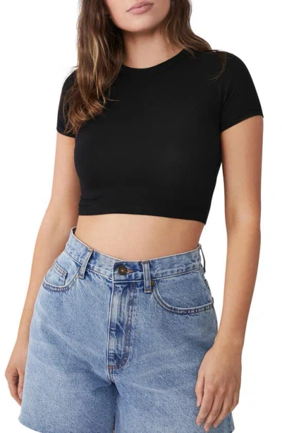 Cotton On Micro Crop Short Sleeve Top In Black