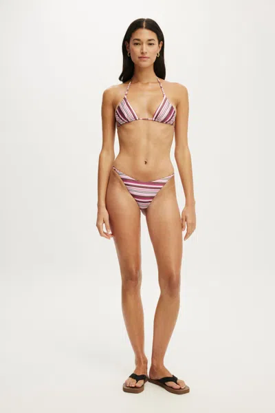 Cotton On Micro String Thong Bikini Bottom In Boho Stripes Pink Shimmer