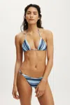 Cotton On Micro String Triangle Bikini Top In Boho Stripes Blue Shimmer