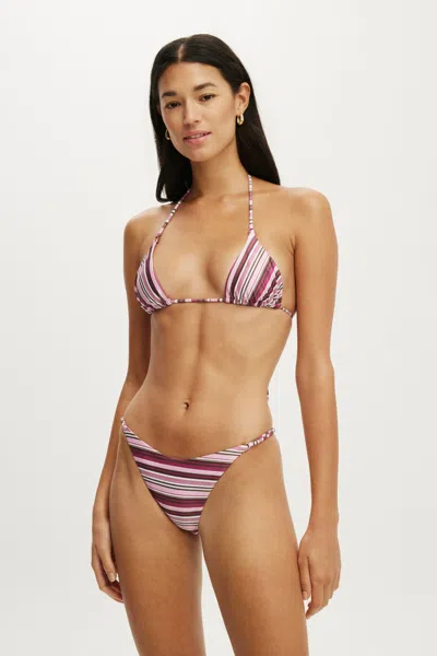 Cotton On Micro String Triangle Bikini Top In Boho Stripes Pink Shimmer