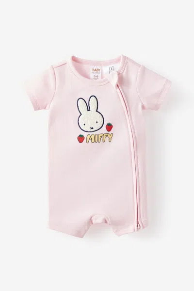 Cotton On Kids' Miffy Short Sleeve Zip Romper In Brown