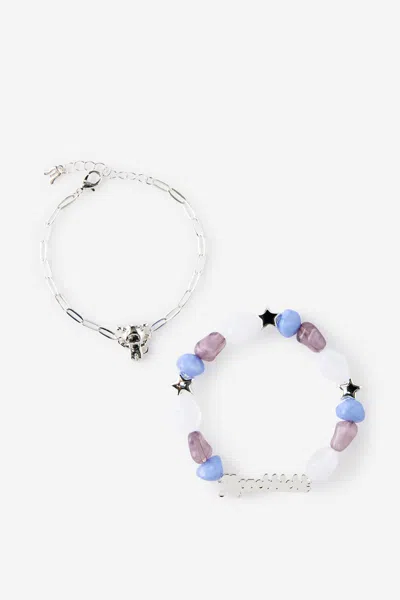 Cotton On Monchhichi Multipack Bracelet In Lcn Mon Monchhichi Up Silver Lilac Bead