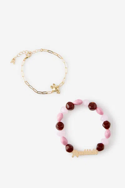 Cotton On Monchhichi Multipack Bracelet In Lcn Mon Monchhichi Up Gold Pink Bead