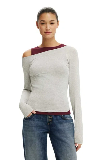 Cotton On Morgan Layered Long Sleeve In Grey Marle Sour Cherry