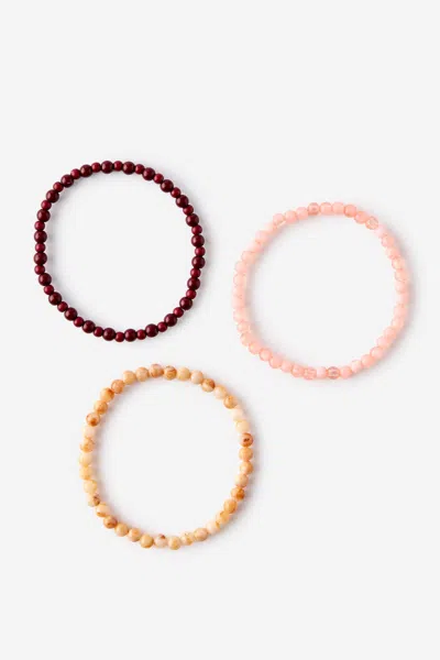 Cotton On Multipack Bracelet In Burgundy Pink Ecru Beads