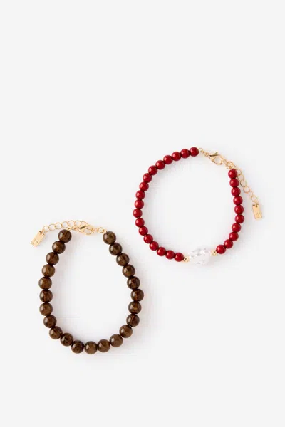 Cotton On Multipack Bracelet In Up Gold Burgundy Pearl Choc