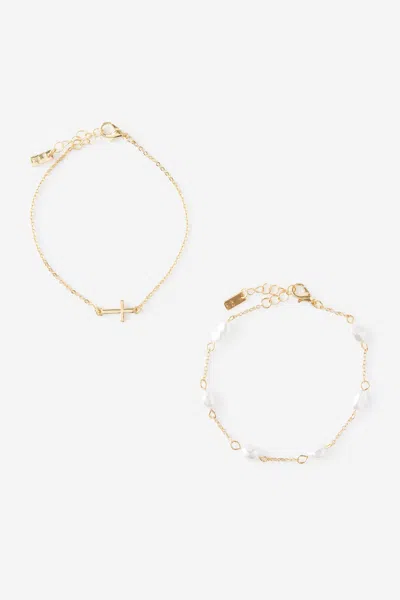 Cotton On Multipack Bracelet In Up Gold Delicate Pearl Cross