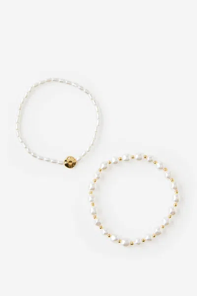 Cotton On Multipack Bracelet In Up Gold Multi Pearl Stretch Beads