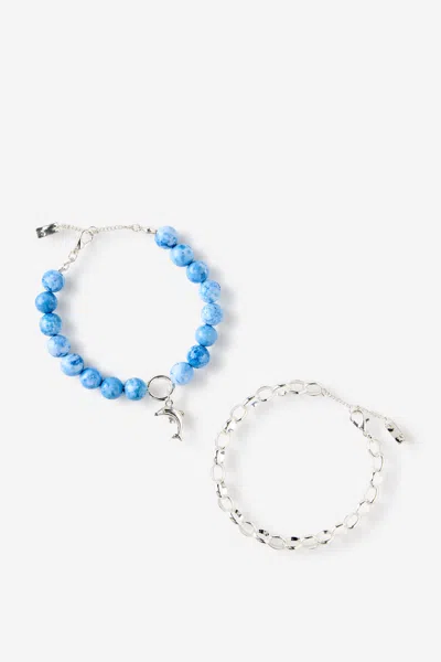 Cotton On Multipack Bracelet In Up Silver Blue Dolphin