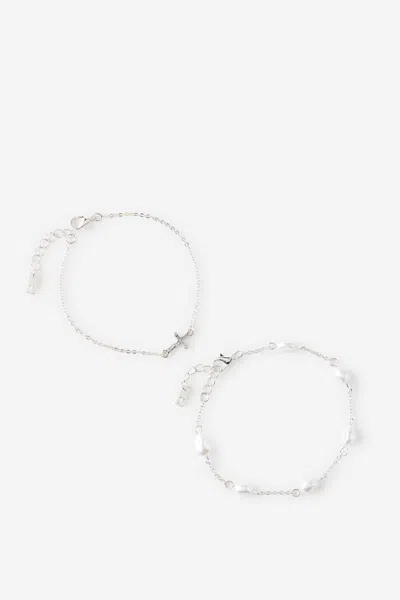 Cotton On Multipack Bracelet In Up Silver Delicate Pearl Cross