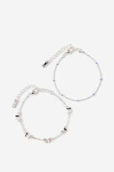 Cotton On Multipack Bracelet In Up Silver Lilac Daisy