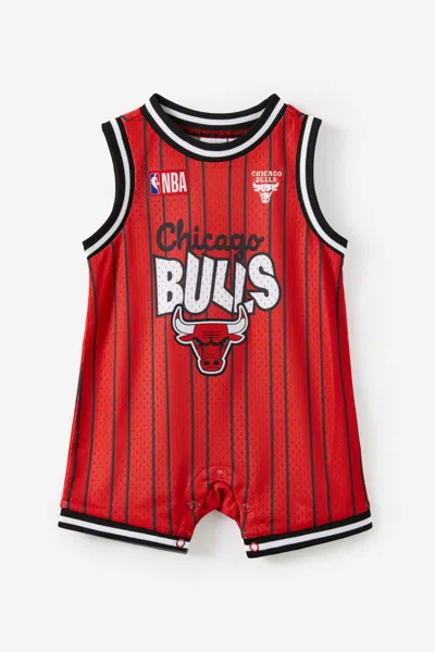 Cotton On Kids' Nba Chicago Bulls Sleeveless Snap Playsuit In Brown