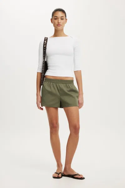 Cotton On Nyla Woven Sport Short In Khaki/babydoll Pink Stripe