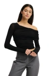 Cotton On One Shoulder Base Layer Long Sleeve In Black