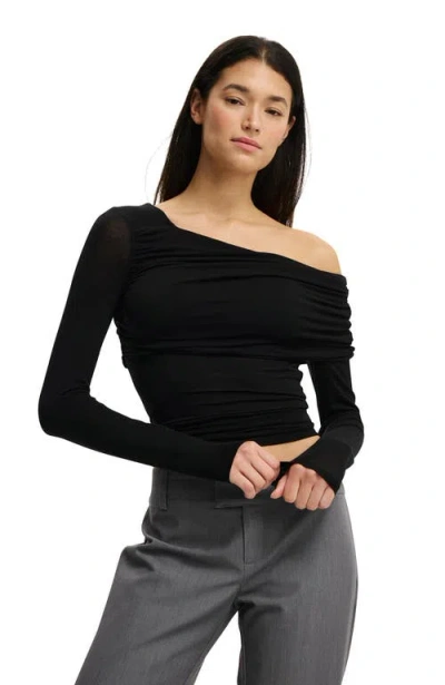 Cotton On One Shoulder Base Layer Long Sleeve In Black