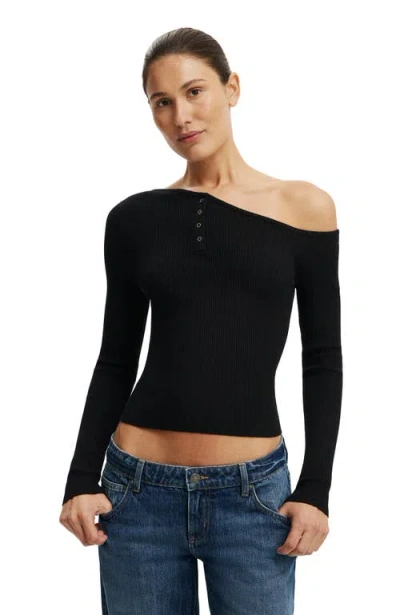 Cotton On One Shoulder Henley Knit In Black