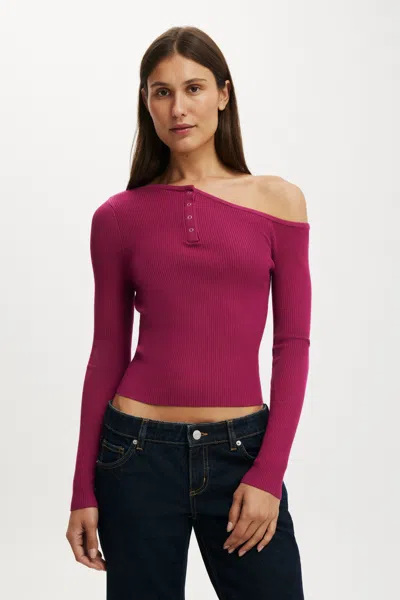 Cotton On One Shoulder Henley Knit In Purple
