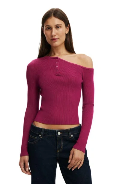 Cotton On One Shoulder Henley Knit In Purple