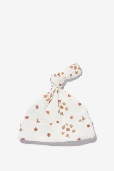 Cotton On Kids' Organic Pointelle Beanie In Milk/ditsy Daisy