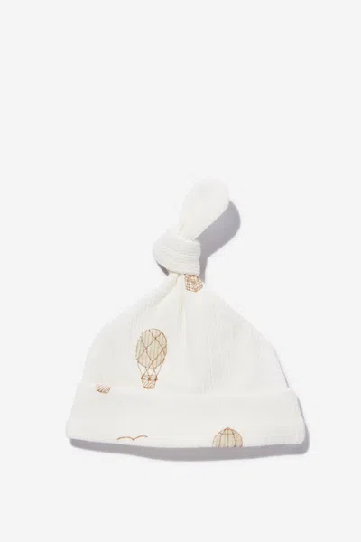 Cotton On Kids' Organic Pointelle Beanie In Milk/hot Air Balloons