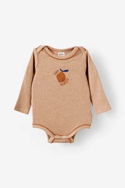 Cotton On Kids' Organic Pointelle Long Sleeve Bubbysuit In Brown