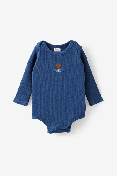 Cotton On Kids' Organic Pointelle Long Sleeve Bubbysuit In Blue