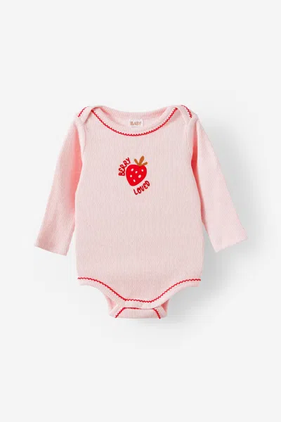 Cotton On Kids' Organic Pointelle Long Sleeve Bubbysuit In Pink