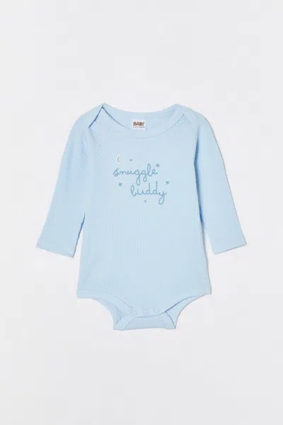 Cotton On Kids' Organic Pointelle Long Sleeve Bubbysuit In Blue