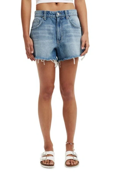Cotton On Original Cut Off Denim Short In Saltwater Blue Worn