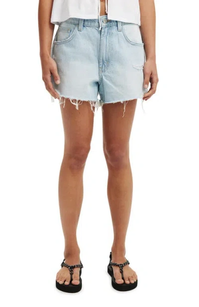 Cotton On Original Cut Off Denim Short In Sunlight Blue Rip