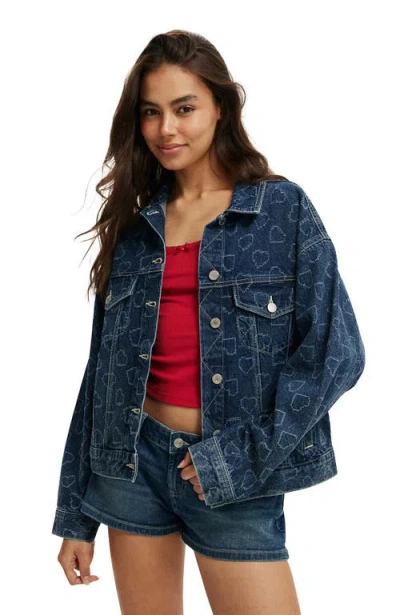 Cotton On Original Denim Jacket In Atlantic Blue Heart