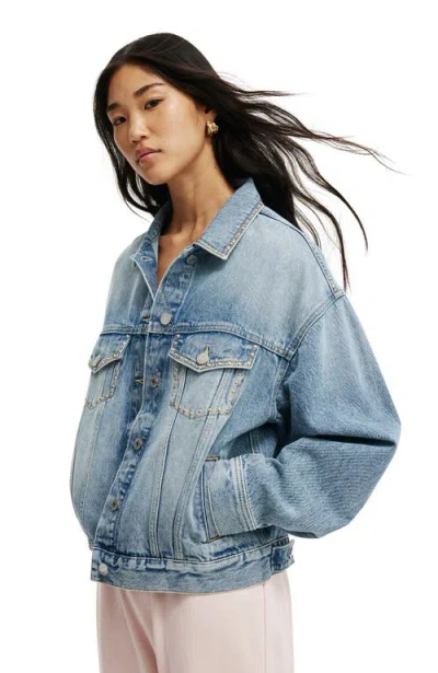 Cotton On Original Denim Jacket In Saltwater Blue Stud