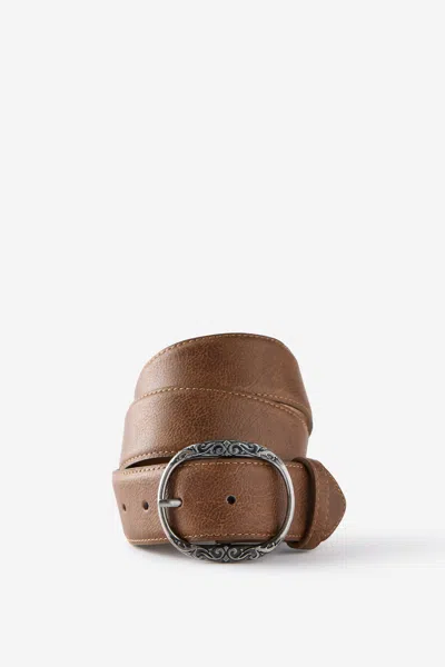 Cotton On Oval Buckle Belt In Brown/burnished Silver