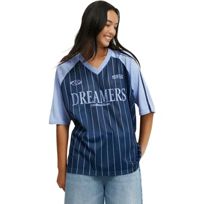 Cotton On Oversized V Neck Raglan Jersey In Blue