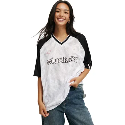 Cotton On Oversized V Neck Raglan Jersey In White
