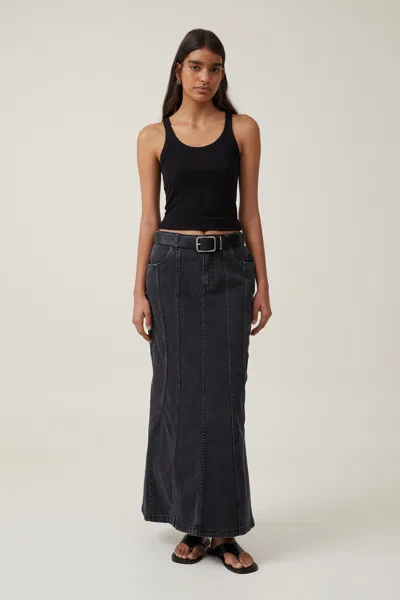 Cotton On Panel Flare Denim Maxi Skirt In Graphite Black