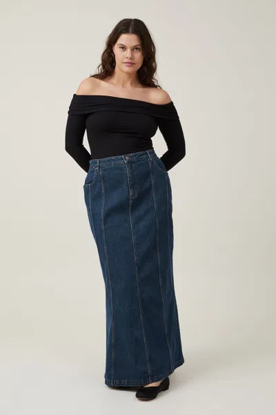 Cotton On Panel Flare Denim Maxi Skirt In Mistic Blue