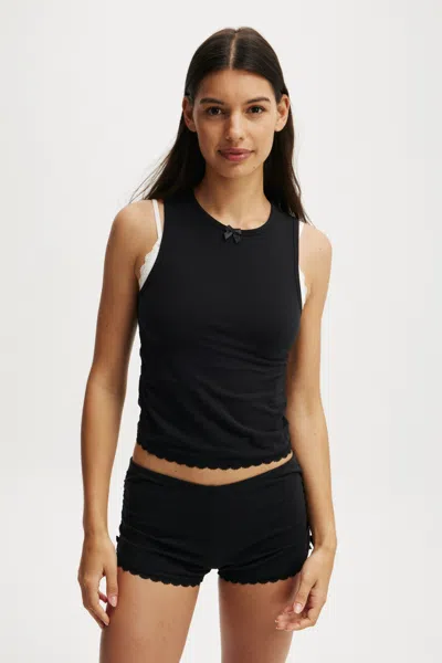 Cotton On Peached Jersey Ruched Tank In Black