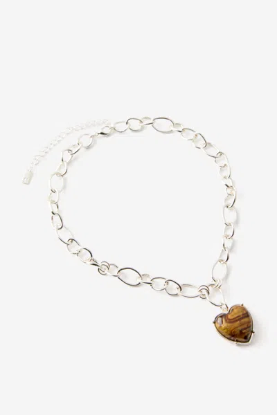 Cotton On Pendant Necklace In Gray