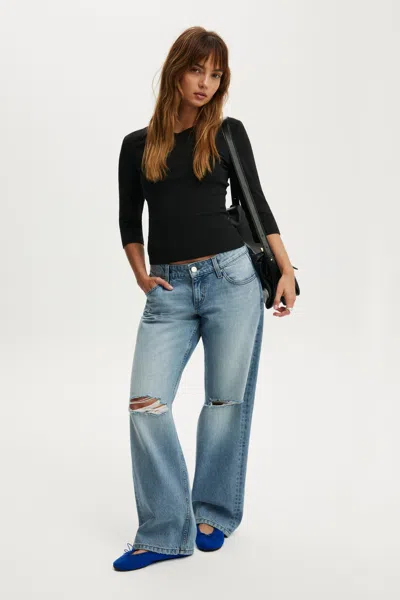 Cotton On Petite Low Rise Straight Jean In Saltstone Blue Ripped